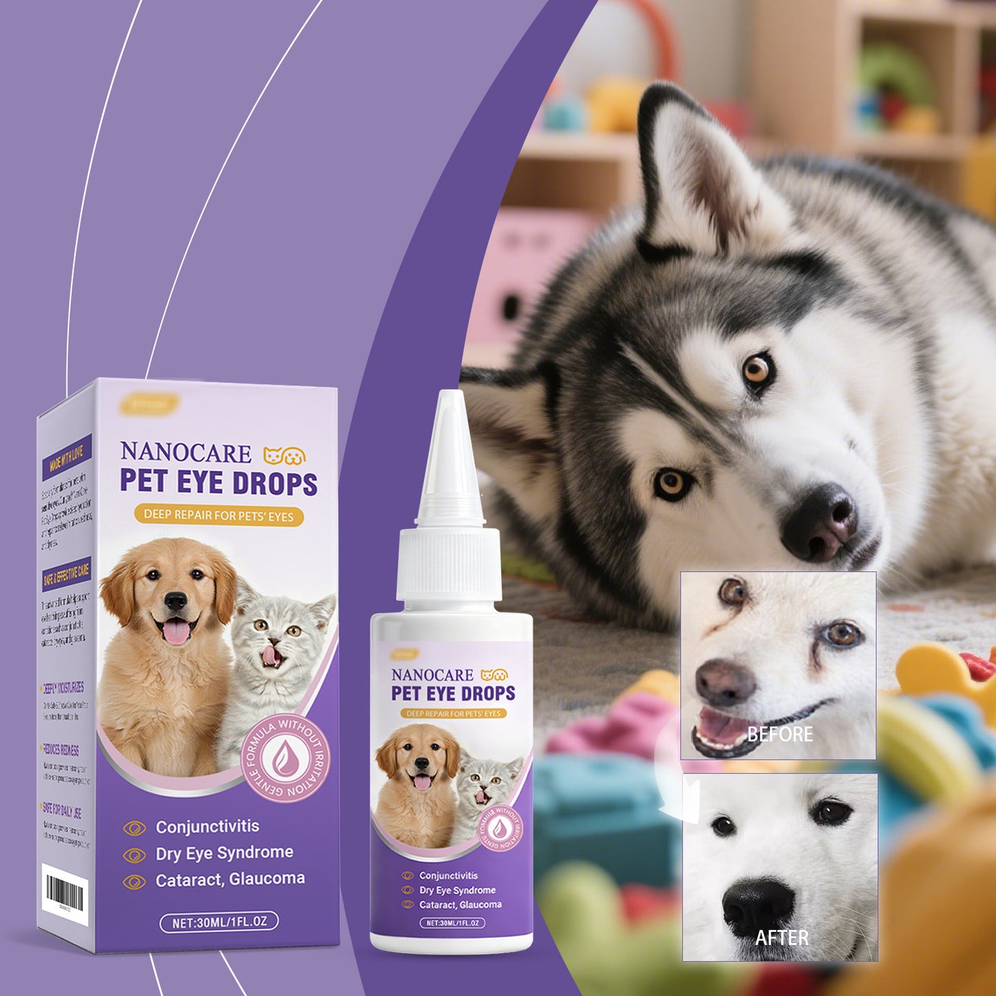 Pet Eye Drops Gently Care For Cats And Dogs.